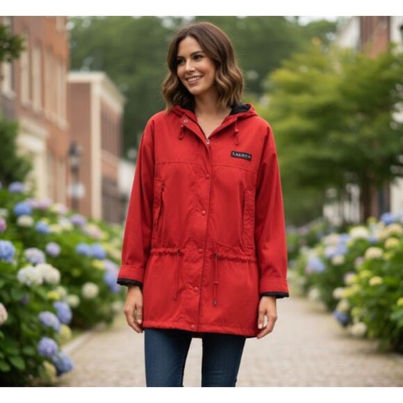 Lauren by Ralph Lauren Sailing Jacket Red Mesh Lined Hoodie Coat Womens Size M - Picture 1 of 10